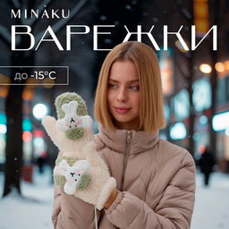 Цена за 2 шт. Варежки подростковые MINAKU Барашка двухцветные 24 см цвет зелёный