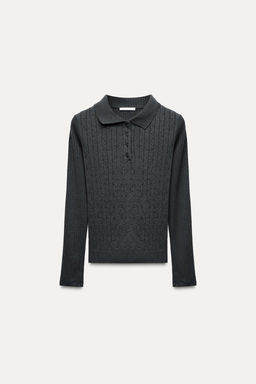 CABLE-KNIT POLO TOP - Zara фото 6
