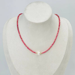 Колье из Родонита и Жемчуга 38 см +