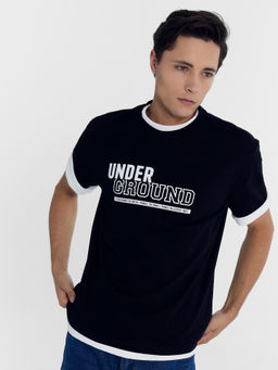 Футболка женская черная с печатью черный +печать1 111742-1