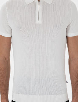 Ekru Slim Fit Fermuarl_ Polo Yaka Triko T-shirt