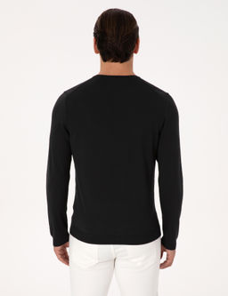 Siyah Slim Fit Y_n Kar___ml_ Bisiklet Yaka Basic Triko Kazak - Cacharel фото 5