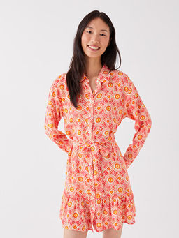 Desenli Uzun Kollu Kad?n G?mlek Elbise