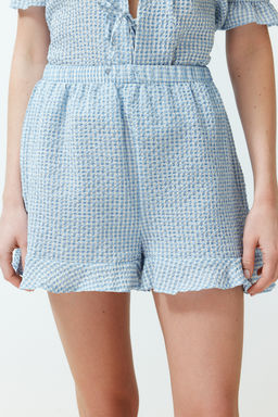 Trendyolmilla Mavi Dokulu Potikareli Baglama/Kurdele/Fiyonk Detayl? Sortlu Dokuma Pijama Tak?m? THMSS24PT00149  фото 8