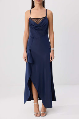Lacivert Degaje Yaka Slip Maxi Elbise TPRSS26EL00035 - Trendyolmilla фото 4