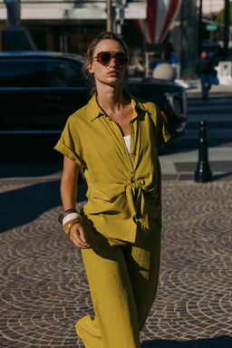 LINEN BLEND KNOT SHIRT - Zara фото 18