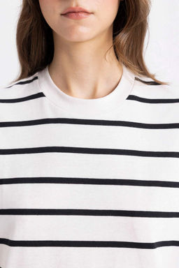 Полосатая футболка-туника с круглым вырезом и короткими рукавами - Defacto фото 5