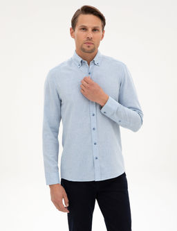 A__k Mavi Flanel Dokulu Slim Fit Uzun Kollu G_mlek