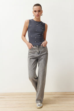 Antrasit Fitted/Vucuda Oturan Bisiklet Yaka Kul Gozu Detayl? Orme Atlet TWOSS24AL00046 - Trendyolmilla фото 3