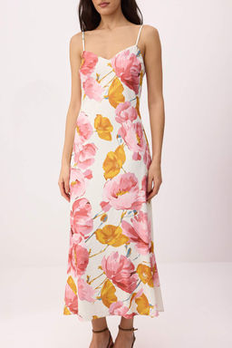 Pembe-Cok Renkli Cicekli A Kesim Maxi Dokuma Elbise TWOSS23EL02416