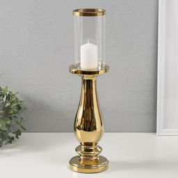 Подсвечник на 1 свечу «Аванти», керамика, стекло, d=8 см, золото, 10×10×40.5 см