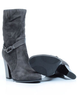 YF189-062M DK.GREY Полусапоги зимние женские (натуральная замша, натуральный мех (еврозима))