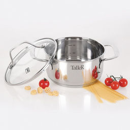 Кастрюля из нержавеющей стали Элиас 1,5л, д16см, h8см, s0,6мм, дно s2,8мм, стеклянная жаропрочная крышка, стальной обод, пароотвод, капсулированное дно, полировка внешняя - зеркальная, внутренняя - зеркальная, мерная шкала, цветная коробка, TalleR - Домашняя мода фото 3