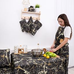 Фартук 70*90 с карманом и регулируемой бретелью, рогожка, 100% хлопок, Мрамор