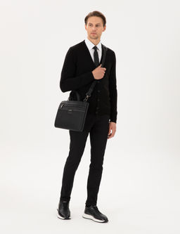 Siyah Slim Fit Beli Lastikli Ba_c_kl_ Kanvas Pantolon