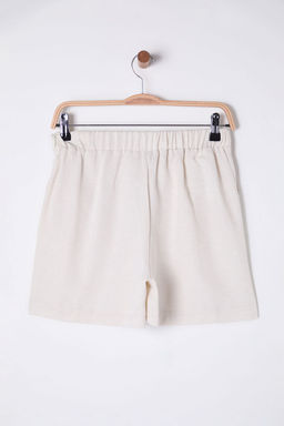 TRENDYOLMILLA Bej Keten Icerikli Arka Beli Lastikli Genis Paca Diz Boy Dokuma Sort & Bermuda TWOSS25SR00021 фото 11