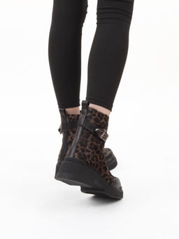 04-HSM705 BLACK/LEOPARD Ботинки зимние женские (натуральная кожа, натуральный мех)