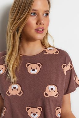 Trendyolmilla Ekru %100 Pamuklu Ay?c?kl? Sortlu Orme Pijama Tak?m? THMSS23PT00005  фото 28