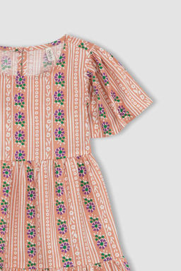 Платье с короткими рукавами и узором для девочки - Defacto фото 8