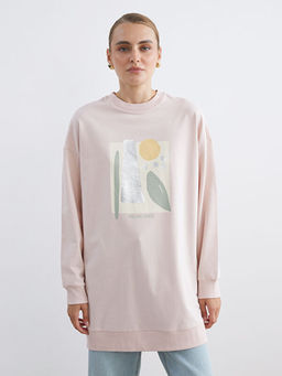 Bisiklet Yaka Bask?l? Kad?n Sweatshirt Tunik