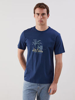 Bisiklet Yaka K?sa Kollu Bask?l? Penye Erkek Ti??rt