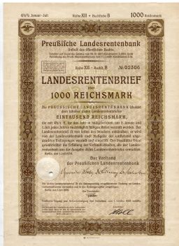 Облигация 4,5% 1000 рейхсмарок 1939 года Германия