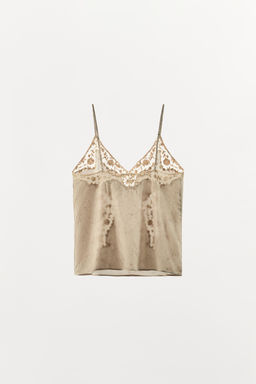 TOP LENCERO BORDADOS ZW COLLECTION / Gris / Beige