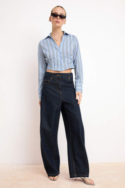 Mavi-Cok Renkli Cizgili Bedene Oturan Gipe Detayl? Crop Gomlek TWOSS26GO00108 - Trendyolmilla фото 2