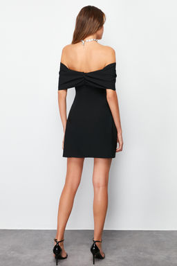 TRENDYOLMILLA Siyah Carmen Yaka Dokuma K?sa Elbise TPRSS24EL00154  фото 14