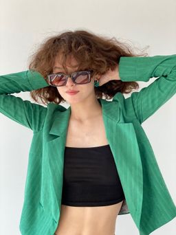 6793 Жакет укороченный двубортный в зелёном цвете - Martichelli фото 13