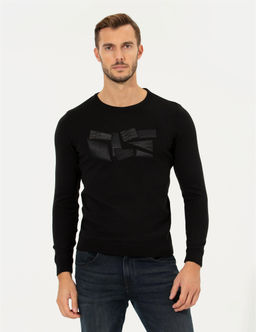 Siyah Slim Fit Bisiklet Yaka Triko Kazak