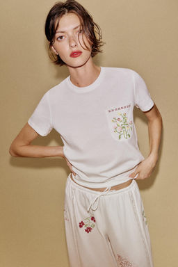 CAMISETA BOLSILLOS BORDADO / Blanco - Zara фото 5