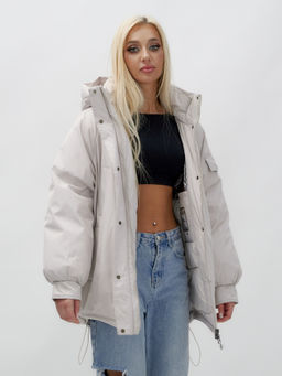 Куртка летучая мышь женская с капюшоном зимняя бежевого цвета 9630B - Mtforce фото 14