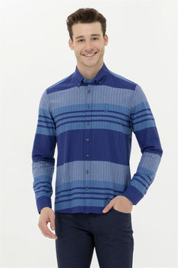 Мужская синяя рубашка с длинным рукавом