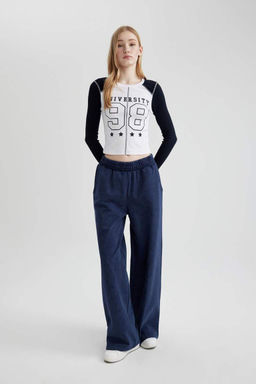 Кружевная футболка с длинными рукавами и круглым вырезом в рубчик с принтом - Defacto фото 5