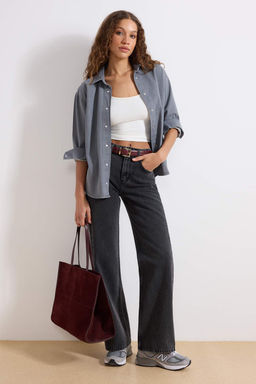 Antrasit Yuksek Bel Wide Leg Genis Paca %100 Pamuk Non-Stretch Jeans TWOSS23JE00068