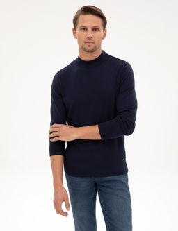 Lacivert Slim Fit _eyrek Yaka Triko Kazak