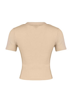 Trendyolmilla Siyah Fitted/Vucuda Oturan Crop Polo Yaka Fitilli Esnek Orme Bluz TWOSS21BZ0038  фото 38