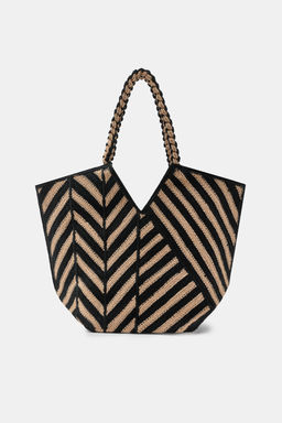 BOLSO RAYAS YUTE 100% / Tostado - Zara фото 3