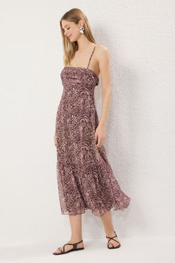 Trendyolmilla Pembe Etnik Desenli A Kesim Maxi Astarl? Sifon Dokuma Elbise TWOSS25EL00721 фото 2