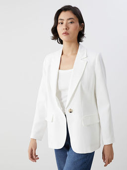 Keten Kar???ml? Kad?n Blazer Ceket