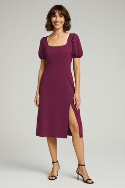 TRENDYOLMILLA Siyah Kare Yaka Balon Kol A-Line Y?rtmac Detayl? Burumcuk/Dokulu Midi Orme Elbise TWOSS23EL01533 фото 23