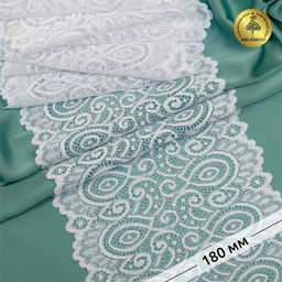 Кружево-стрейч KRUZHEVO арт.TBY.L1351 шир.180мм цв.001 белый уп.25м