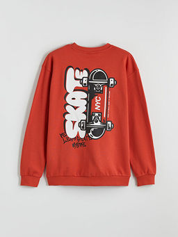Bask?l? Erkek ?ocuk Kal?n Sweatshirt