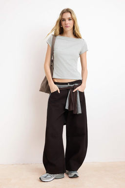 Trendyolmilla K?rm?z? Kay?k Yaka Fitted/Vucuda Oturan Pamuklu Esnek Orme Bluz TWOSS25BZ00285  фото 10