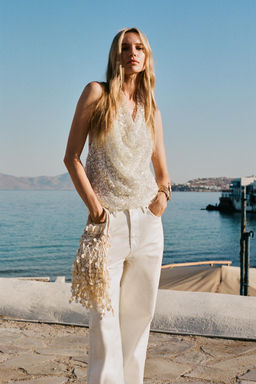 SEQUINNED HALTER TOP