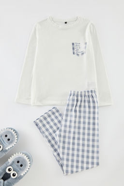 Gri Yumusak Dokulu Erkek Cocuk Bask?l? Orme Pijama Tak?m TKDAW25AU00093 - Trendyolmilla фото 2
