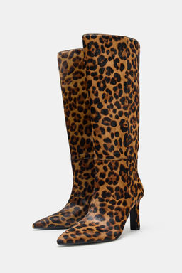 ANIMAL PRINT LEATHER AND SHEEPSKIN BOOTS - Zara фото 9