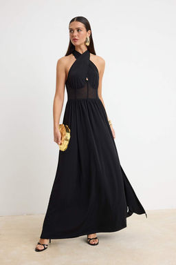 Siyah Tul Detayl? Boyundan Baglamal? Orme Maxi Abiye & Mezuniyet Elbisesi TPRSS26AE00063