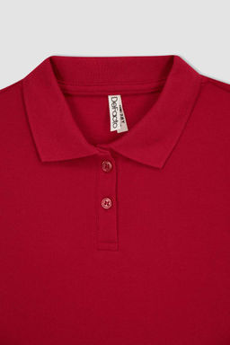 Хлопковая футболка-поло с короткими рукавами для девочек, красная футболка - Defacto фото 8